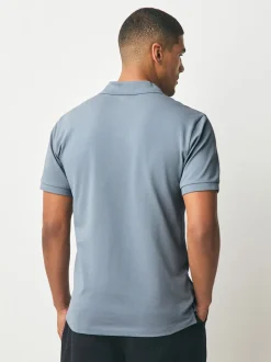 Steel Blue Slim Fit Short Sleeve Pique Polo Shirt