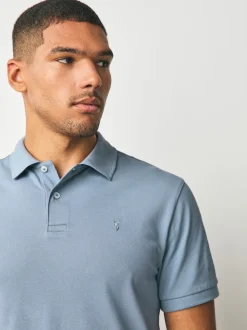 Steel Blue Slim Fit Short Sleeve Pique Polo Shirt