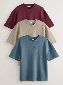 Stone / Burgundy Red / Blue Smart Soft Touch Heavyweight T-Shirts 3 Pack