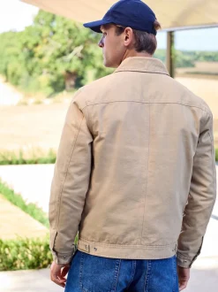 Stone Canvas Worker Jacket with Corduroy Collar