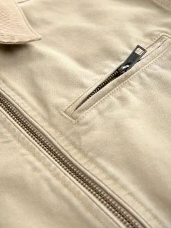Stone Canvas Worker Jacket with Corduroy Collar