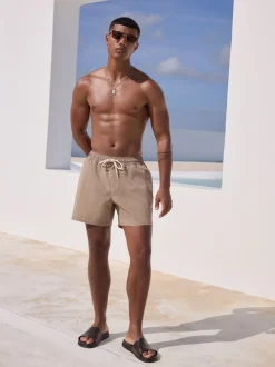 Stone Contrast Stitch Swim Shorts
