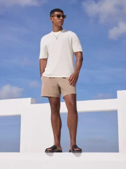 Stone Contrast Stitch Swim Shorts