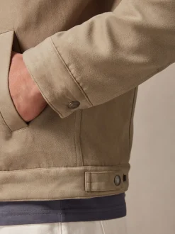 Stone Faux Suede Borg Lined Trucker Jacket