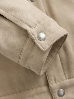 Stone Faux Suede Borg Lined Trucker Jacket