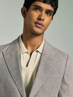 Stone Linen Blend Texture Suit Jacket
