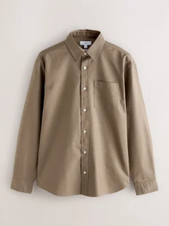 Stone Natural Regular Fit Long Sleeve Oxford Shirt