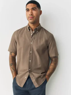 Stone Natural Regular Fit Short Sleeve Oxford Shirt