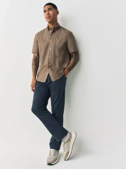 Stone Natural Regular Fit Short Sleeve Oxford Shirt