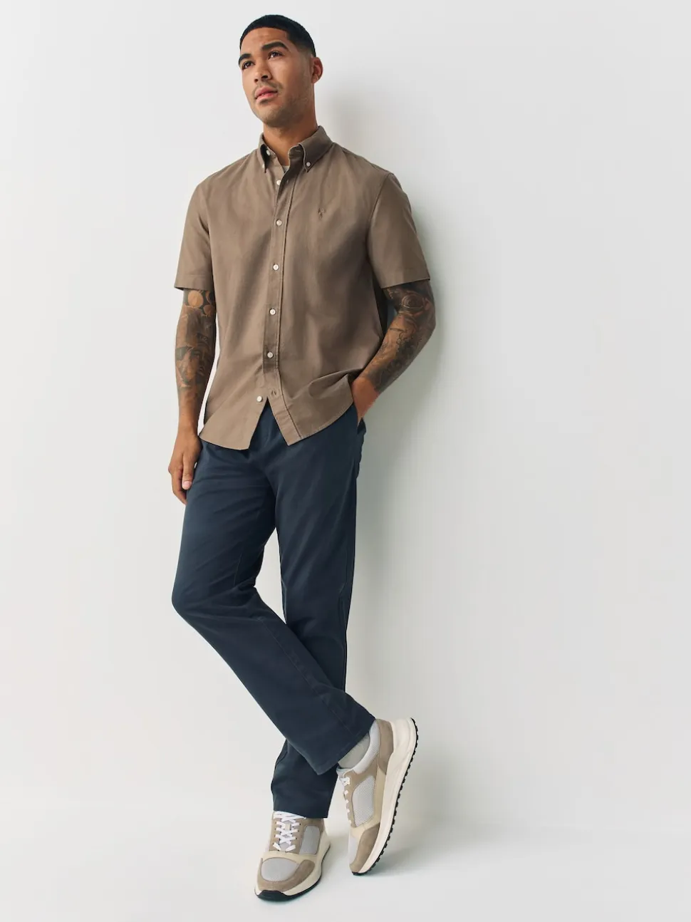 Stone Natural Regular Fit Short Sleeve Oxford Shirt