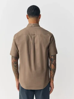 Stone Natural Regular Fit Short Sleeve Oxford Shirt