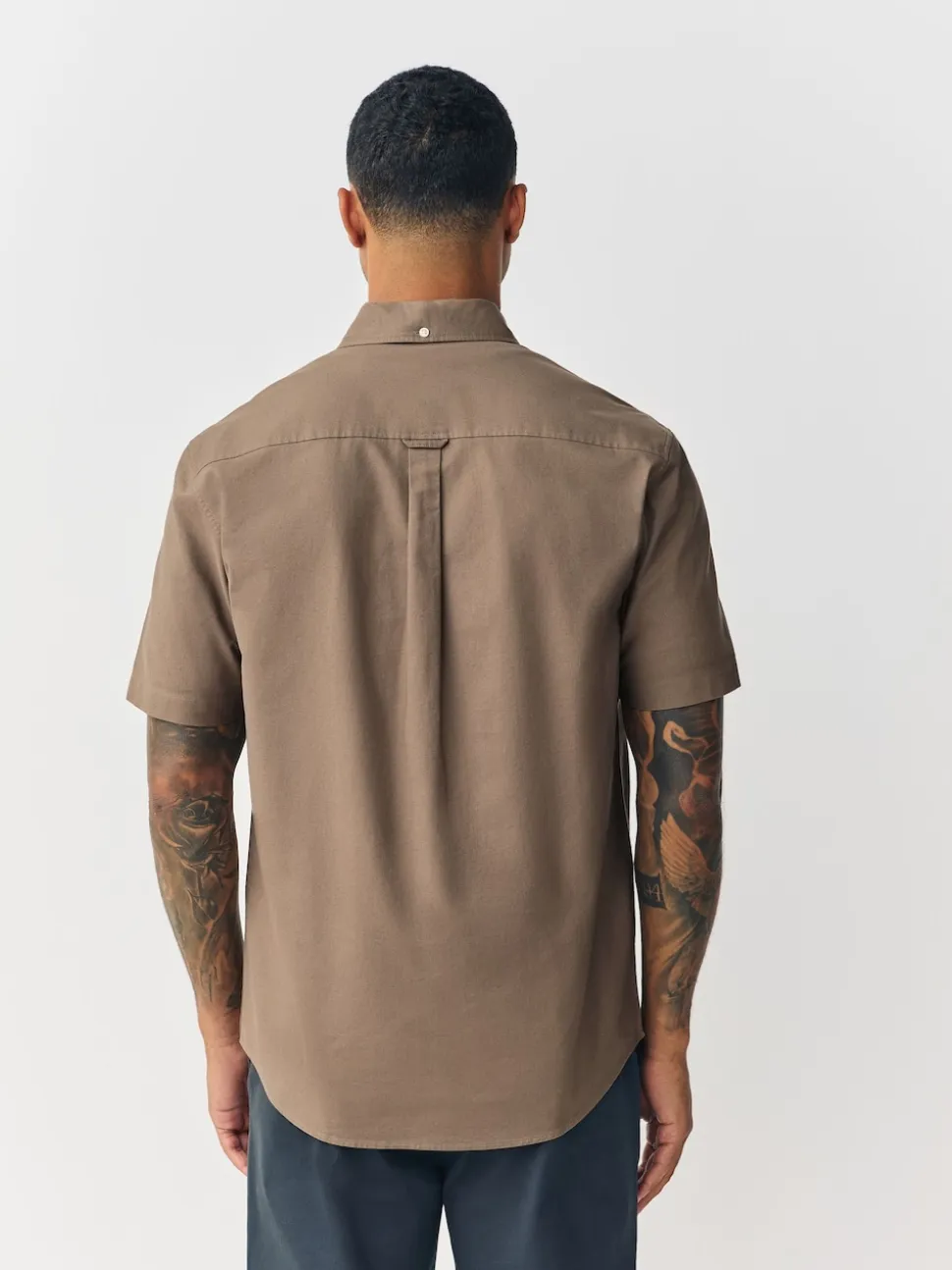 Stone Natural Regular Fit Short Sleeve Oxford Shirt