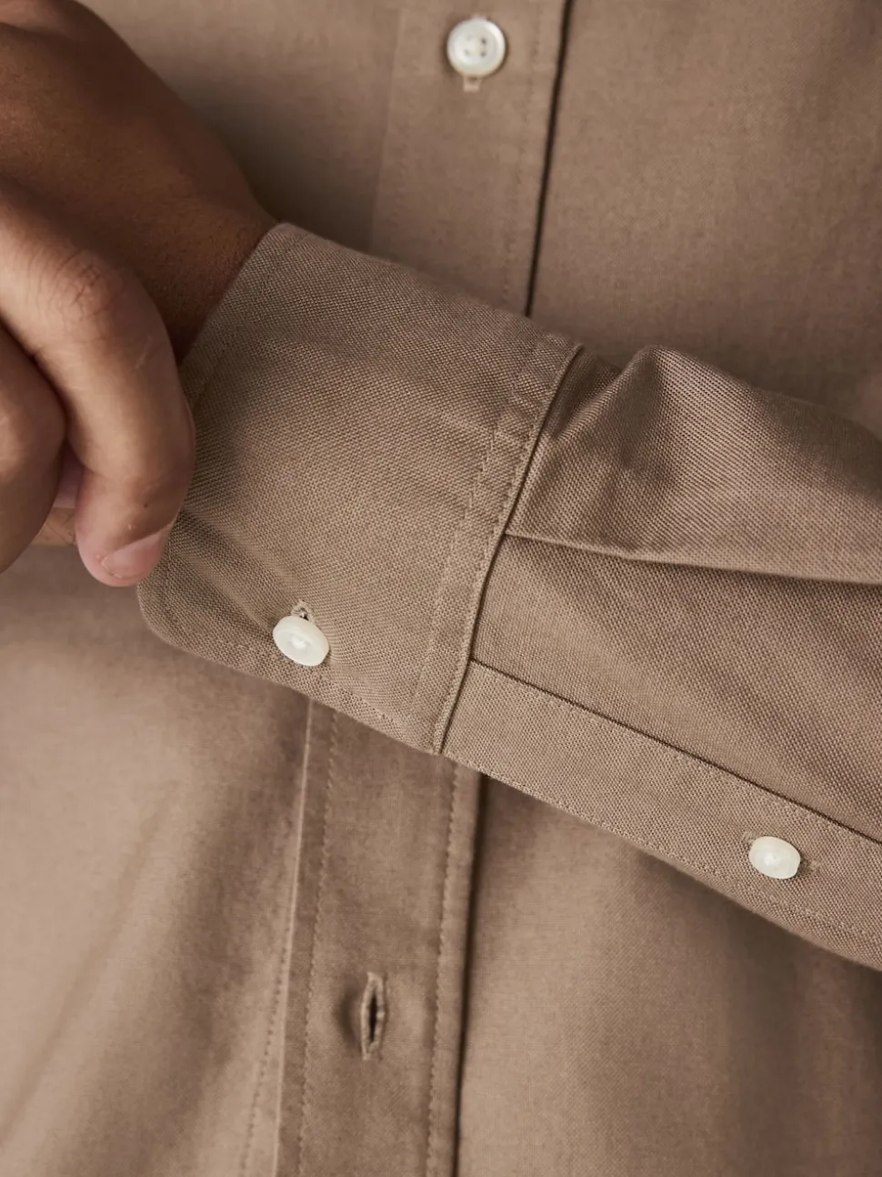 Stone Natural Slim Fit Long Sleeve Oxford Shirt