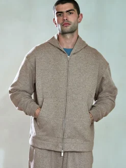 Stone Neutral Velour Lined Zip Through Hoodie