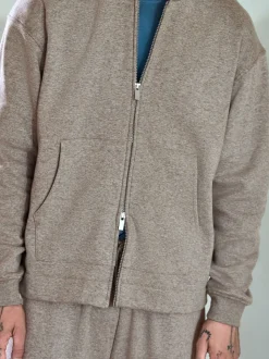 Stone Neutral Velour Lined Zip Through Hoodie