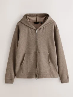 Stone Neutral Velour Lined Zip Through Hoodie