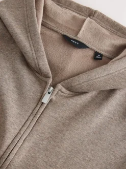 Stone Neutral Velour Lined Zip Through Hoodie
