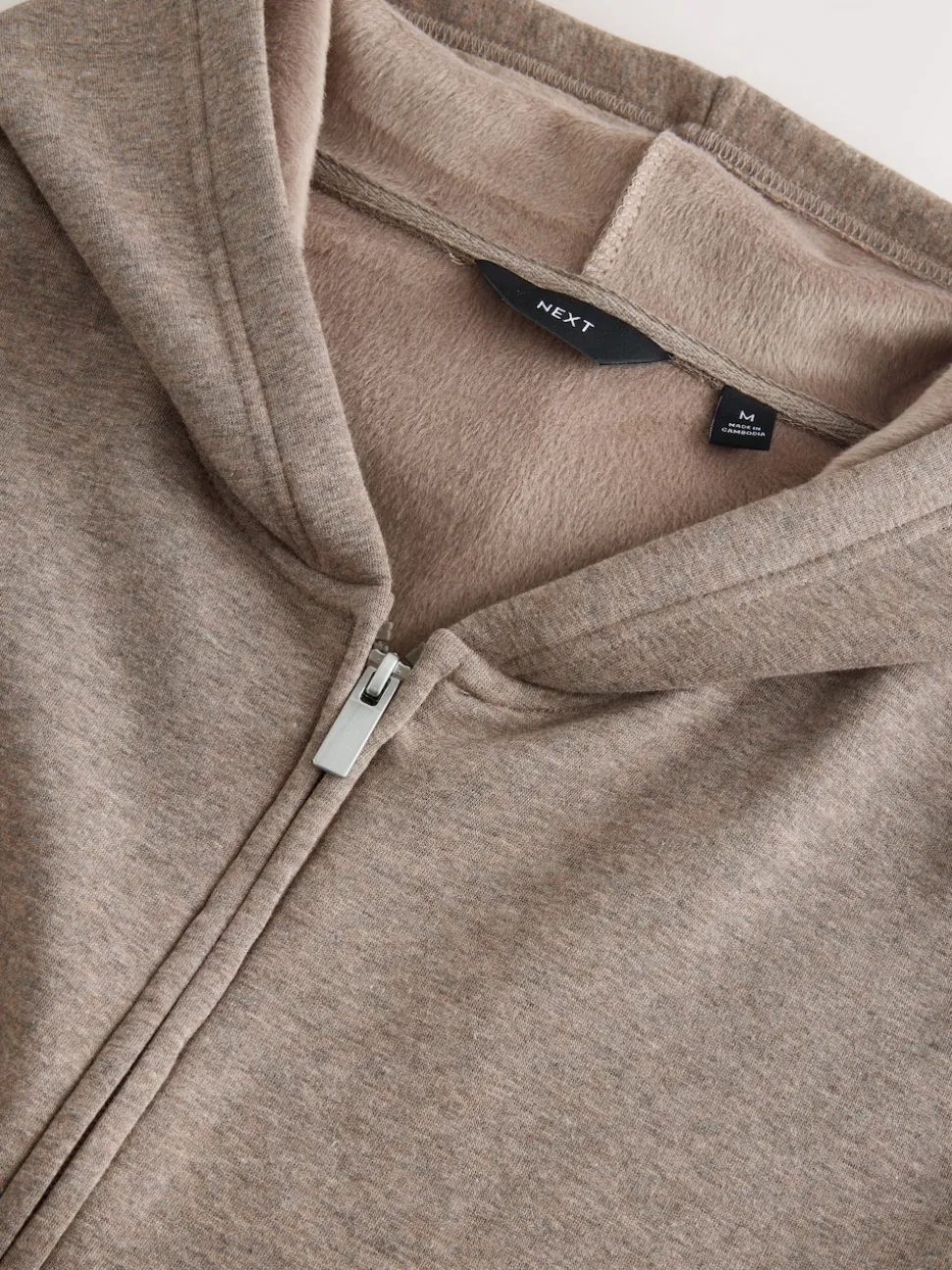 Stone Neutral Velour Lined Zip Through Hoodie