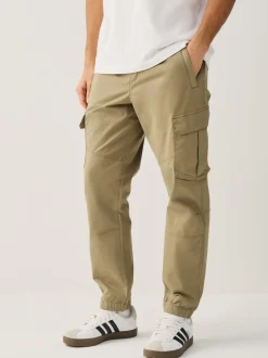 Stone Regular Tapered Fit Cotton Stretch Cargo Trousers