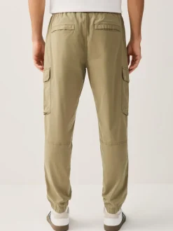Stone Regular Tapered Fit Cotton Stretch Cargo Trousers