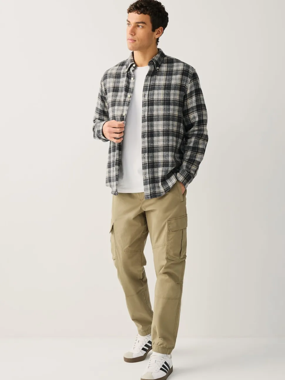 Stone Regular Tapered Fit Cotton Stretch Cargo Trousers