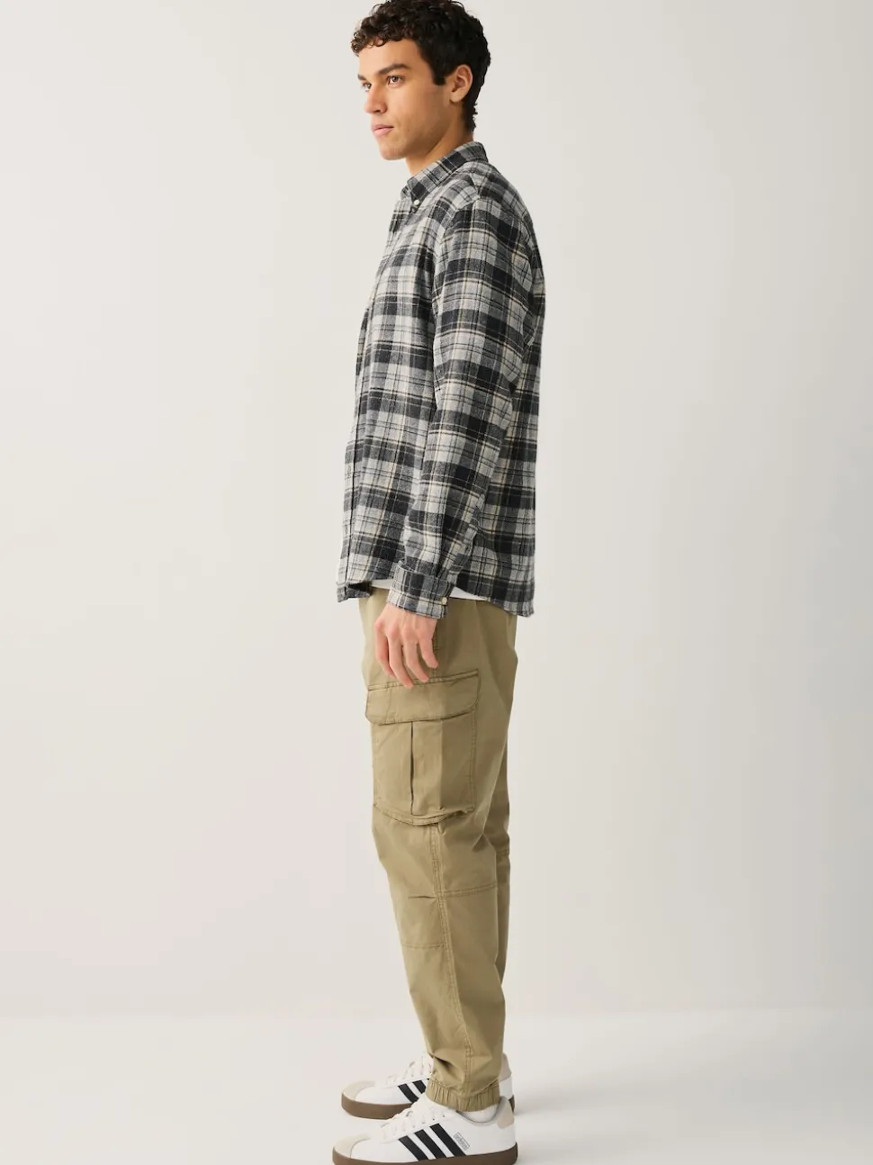 Stone Regular Tapered Fit Cotton Stretch Cargo Trousers