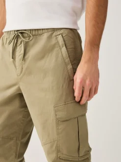 Stone Regular Tapered Fit Cotton Stretch Cargo Trousers