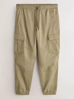 Stone Regular Tapered Fit Cotton Stretch Cargo Trousers
