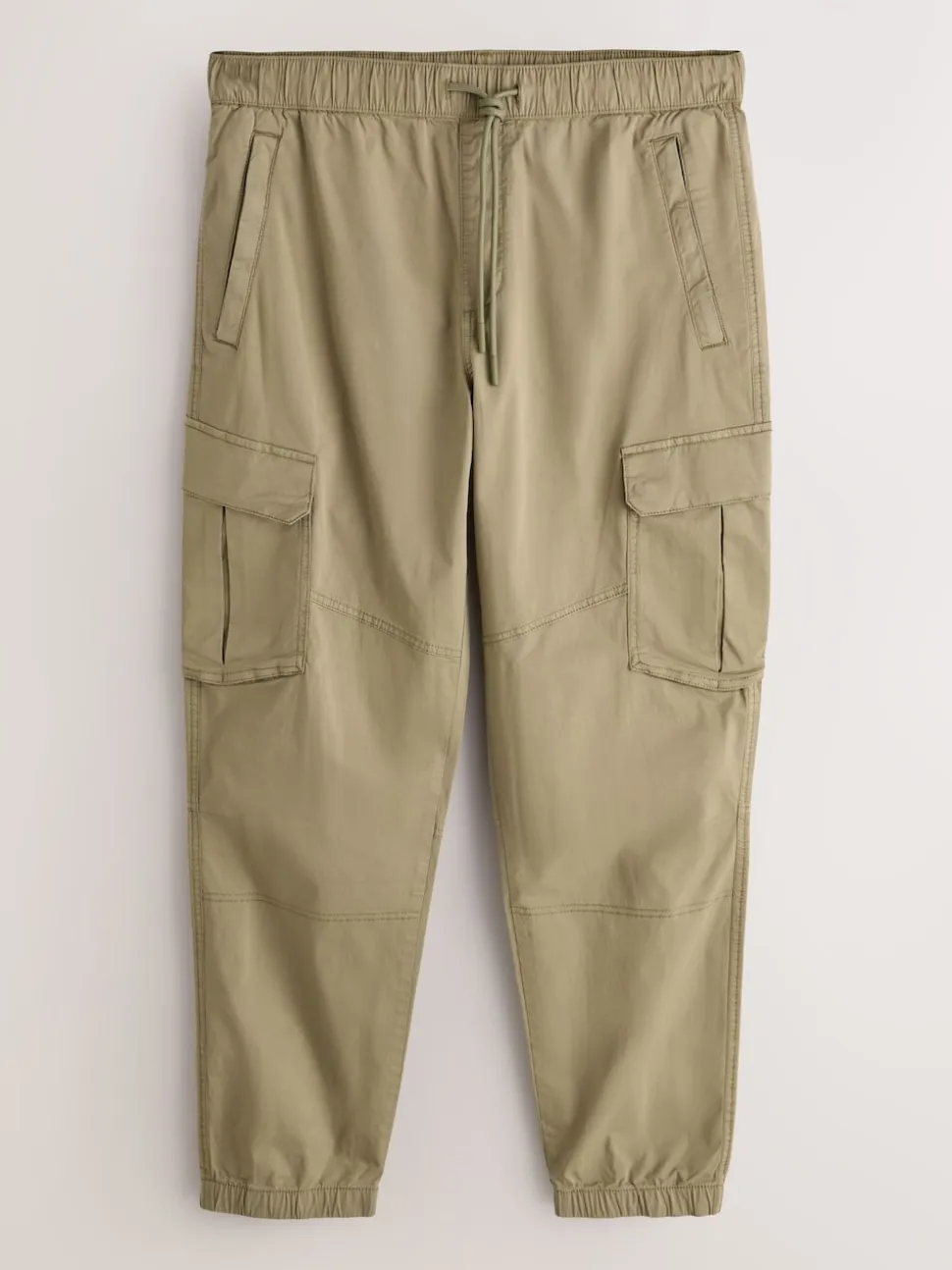 Stone Regular Tapered Fit Cotton Stretch Cargo Trousers