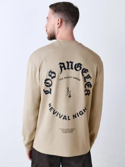 Stone Relaxed Fit Long Sleeve Graphic T-Shirt