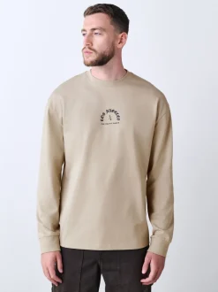 Stone Relaxed Fit Long Sleeve Graphic T-Shirt