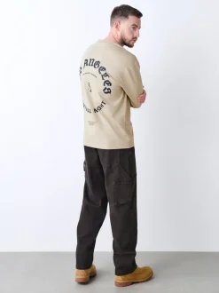 Stone Relaxed Fit Long Sleeve Graphic T-Shirt
