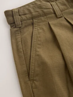 Stone Relaxed Tapered Fit Authentic Twin Pleated Textured Trousers