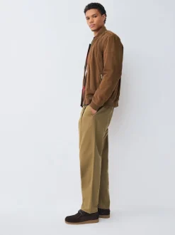 Stone Relaxed Tapered Fit Authentic Twin Pleated Textured Trousers