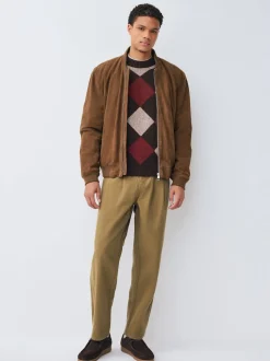 Stone Relaxed Tapered Fit Authentic Twin Pleated Textured Trousers