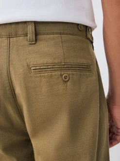 Stone Relaxed Tapered Fit Authentic Twin Pleated Textured Trousers