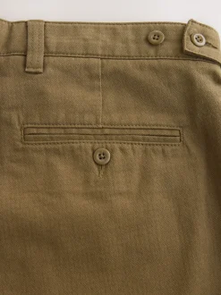 Stone Relaxed Tapered Fit Authentic Twin Pleated Textured Trousers