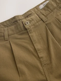 Stone Relaxed Tapered Fit Authentic Twin Pleated Textured Trousers