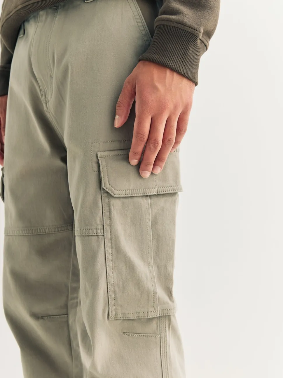 Stone Slim Fit Cotton Stretch Cargo Trousers