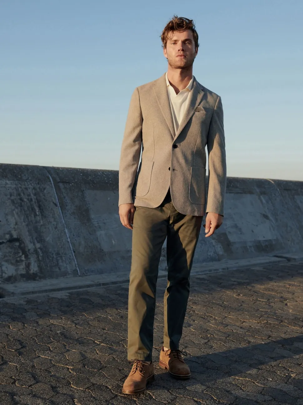 Stone Slim Fit Textured Italian Cotton Blend Nova Fides Blazer