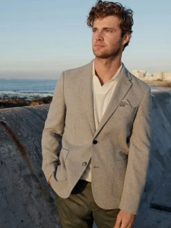 Stone Slim Fit Textured Italian Cotton Blend Nova Fides Blazer