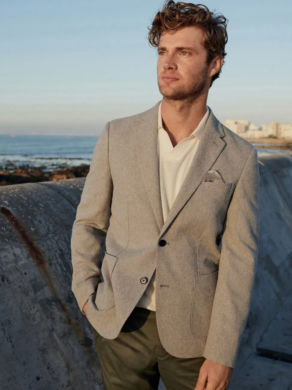 Stone Slim Fit Textured Italian Cotton Blend Nova Fides Blazer