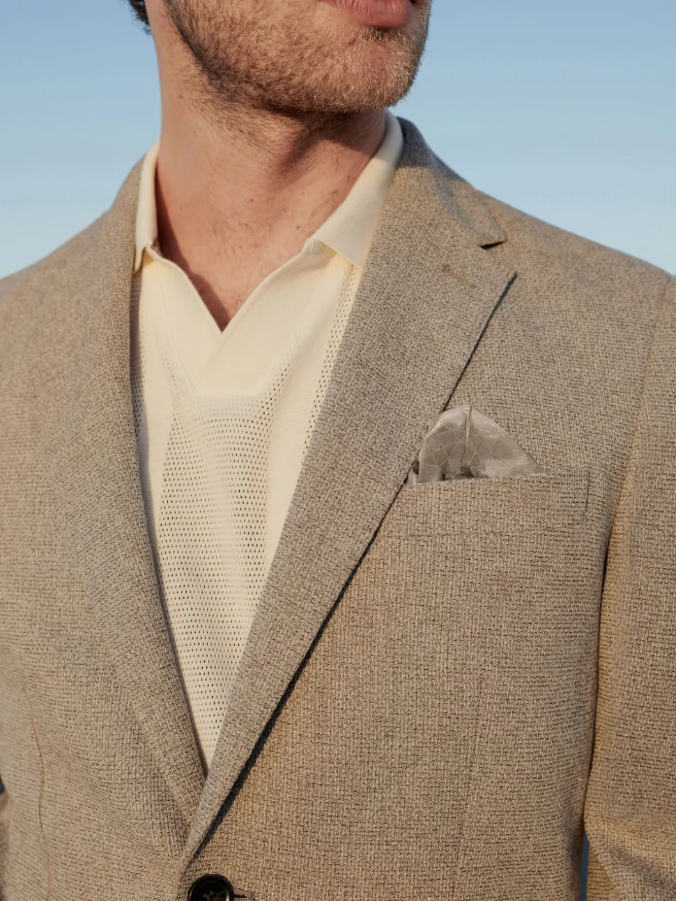 Stone Slim Fit Textured Italian Cotton Blend Nova Fides Blazer