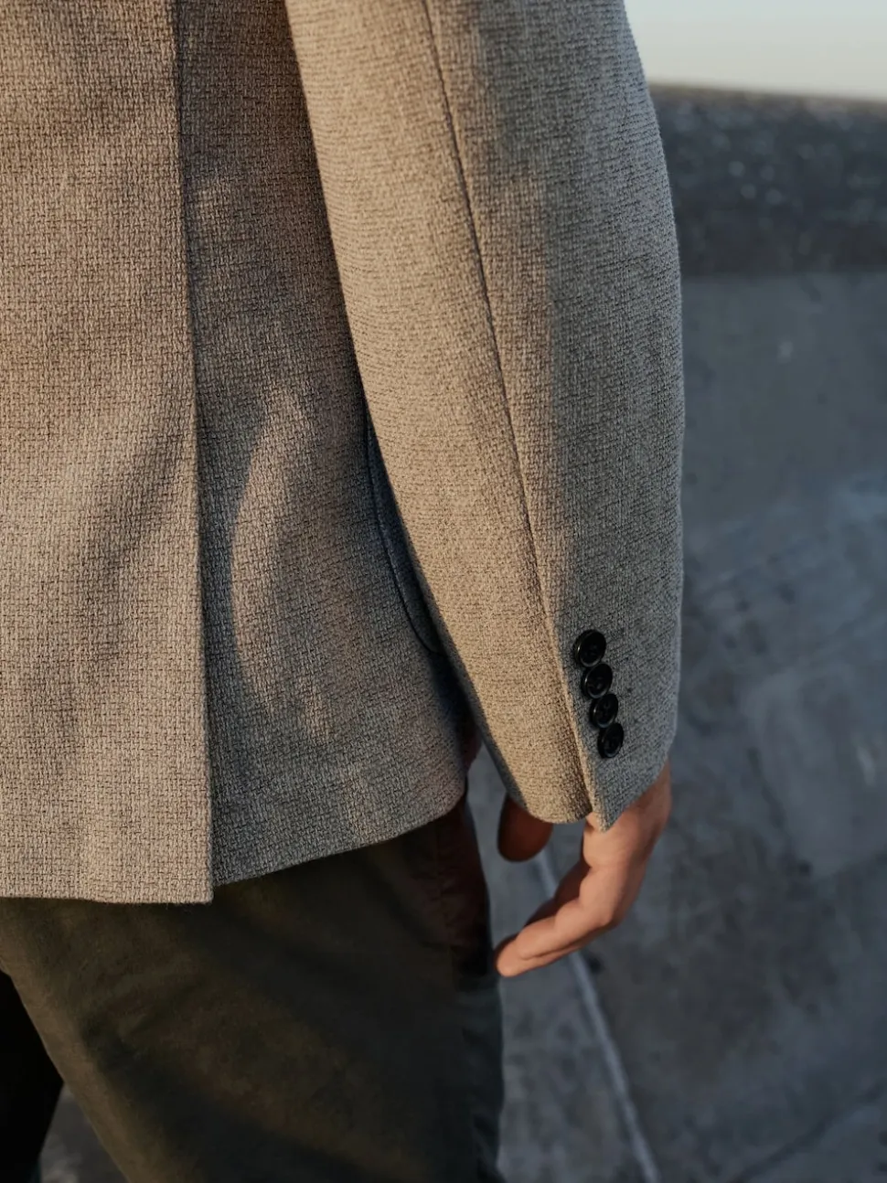 Stone Slim Fit Textured Italian Cotton Blend Nova Fides Blazer