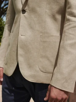 Stone Slim Fit Textured Linen Blend Blazer