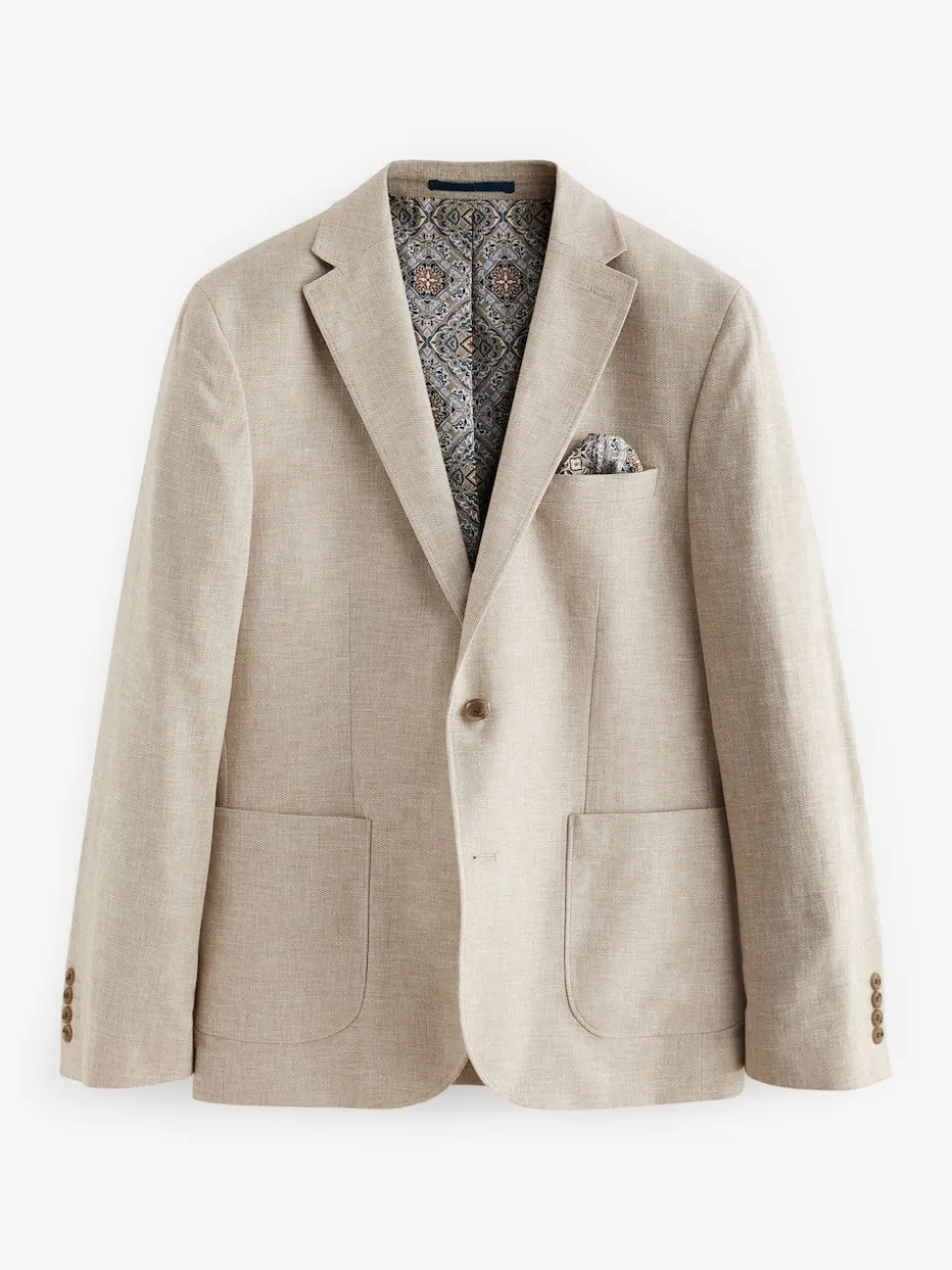 Stone Slim Fit Textured Linen Blend Blazer