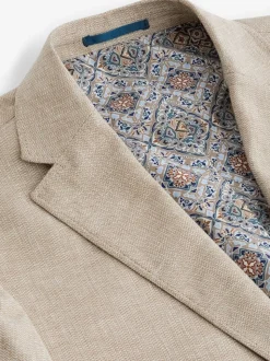 Stone Slim Fit Textured Linen Blend Blazer
