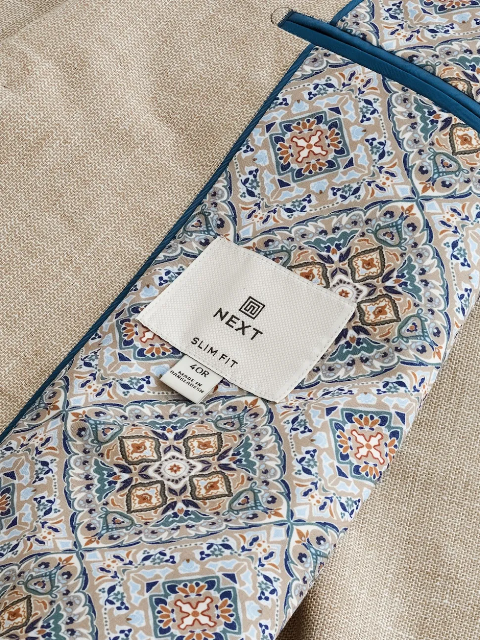 Stone Slim Fit Textured Linen Blend Blazer