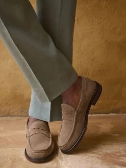 Stone Standard Fit Suede Penny Loafers