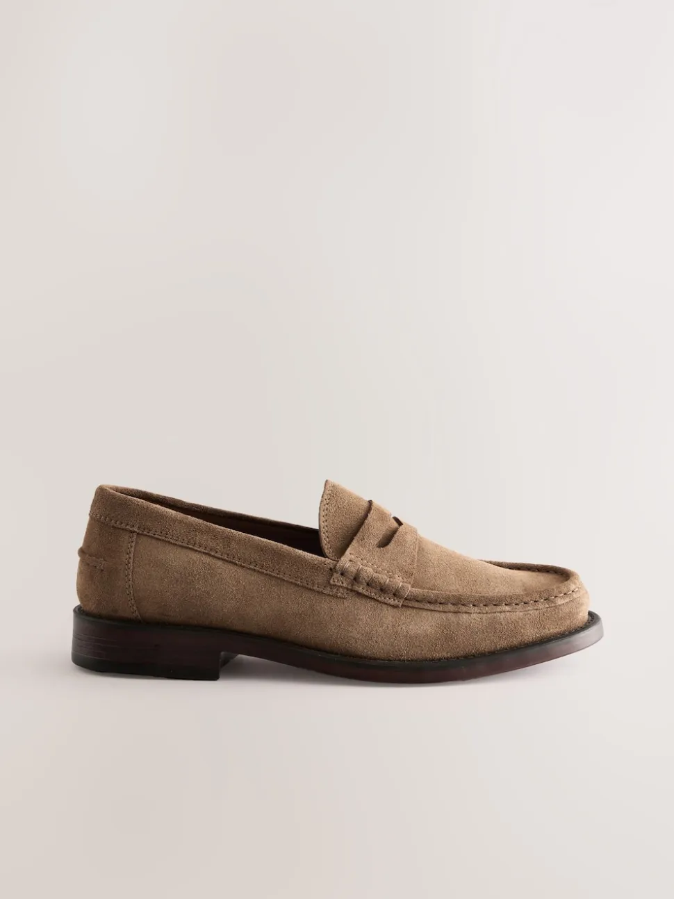 Stone Standard Fit Suede Penny Loafers